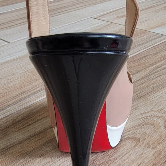 Christian Louboutin Nude/White/Black Patent Leather Lady Peep Slingback 150mm - Picture 10 of 15